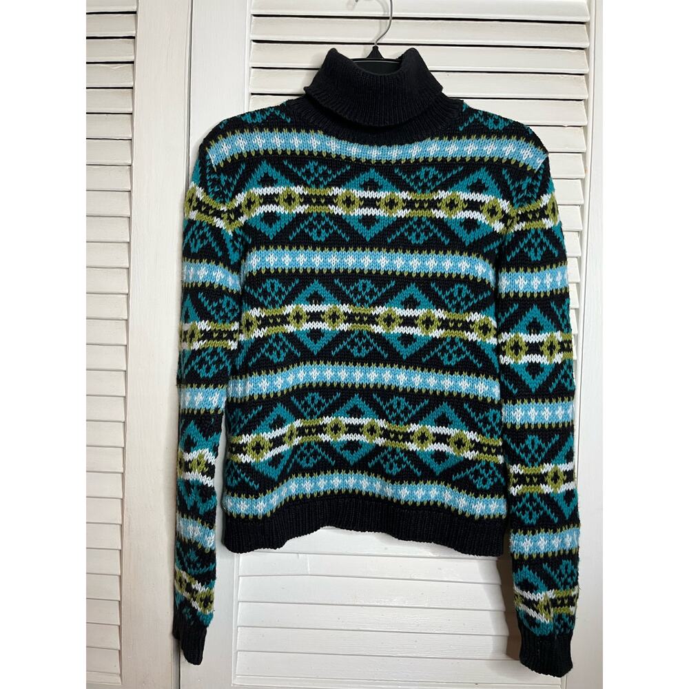 Vintage‎ B Moss Fair Isle style turtleneck M 55% ramie 45% cotton Heavy warm